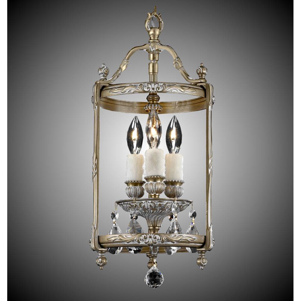 American Brass And Crystal Lantern 3 Light 8 Inch Lantern With Clear Curved Glass And Crystal