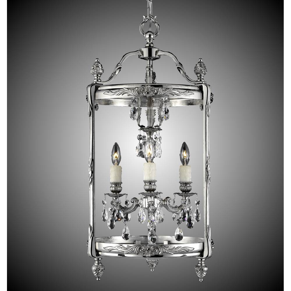 American Brass And Crystal Lantern 3 Light 13 Inch Lantern With Clear Curved Glass And Crystal