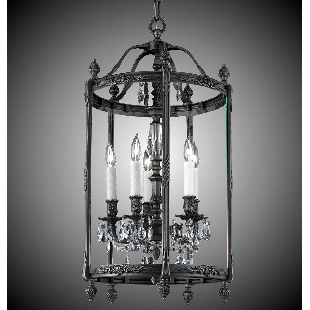 American Brass And Crystal Lantern 5 Light 17 Inch Lantern With Clear Curved Glass And Crystal
