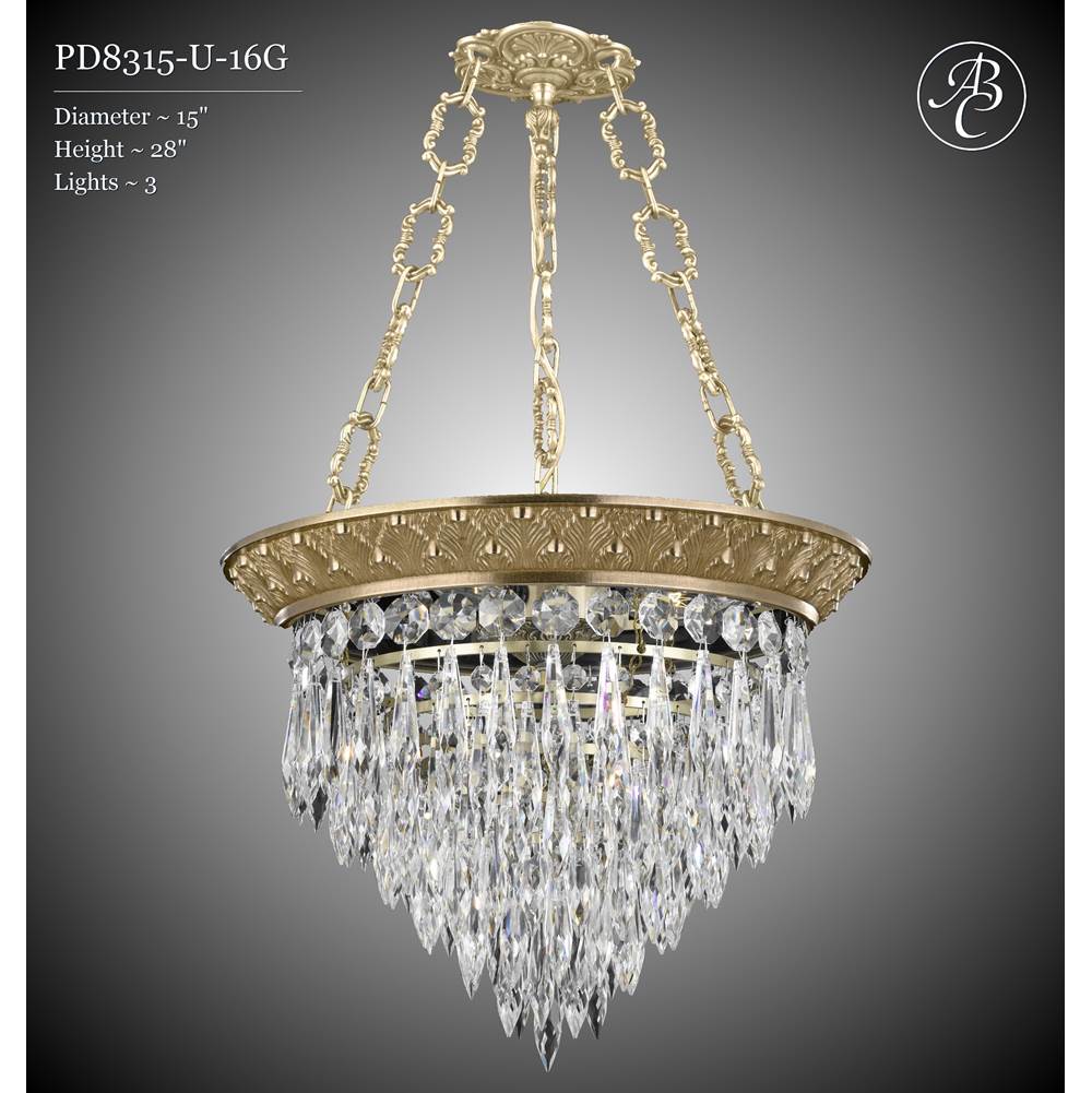 American Brass And Crystal Corinthian 15''w 3 Light Corinthian Spire Pendant