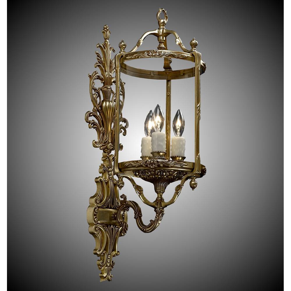 American Brass And Crystal Lantern 3 Light 8 Inch Lantern Wall Sconce With Clear Curved Glass