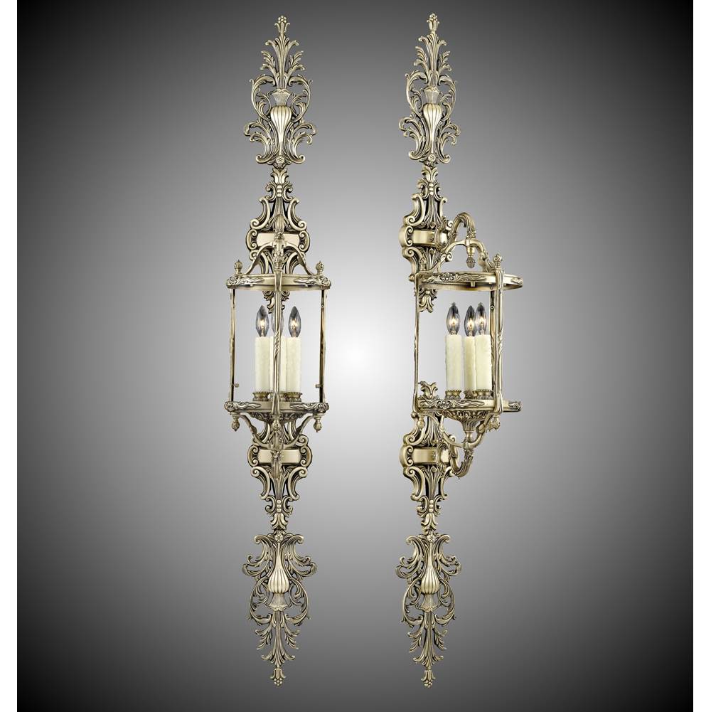 American Brass And Crystal Lantern 3 Light 8 Inch Lantern Double Extended Wall Sconce With Clear Curved Glass