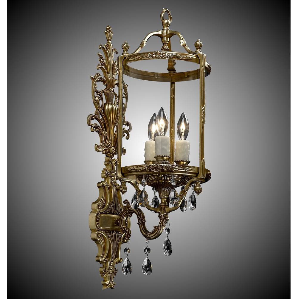 American Brass And Crystal Lantern 3 Light 8 Inch Lantern Wall Sconce With Clear Curved Glass And Crystal