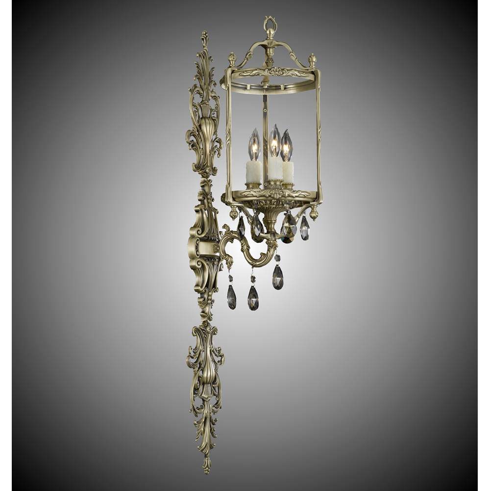 American Brass And Crystal Lantern 3 Light 8 Inch Extended Lantern Wall Sconce With Clear Curved Glass And Crystal