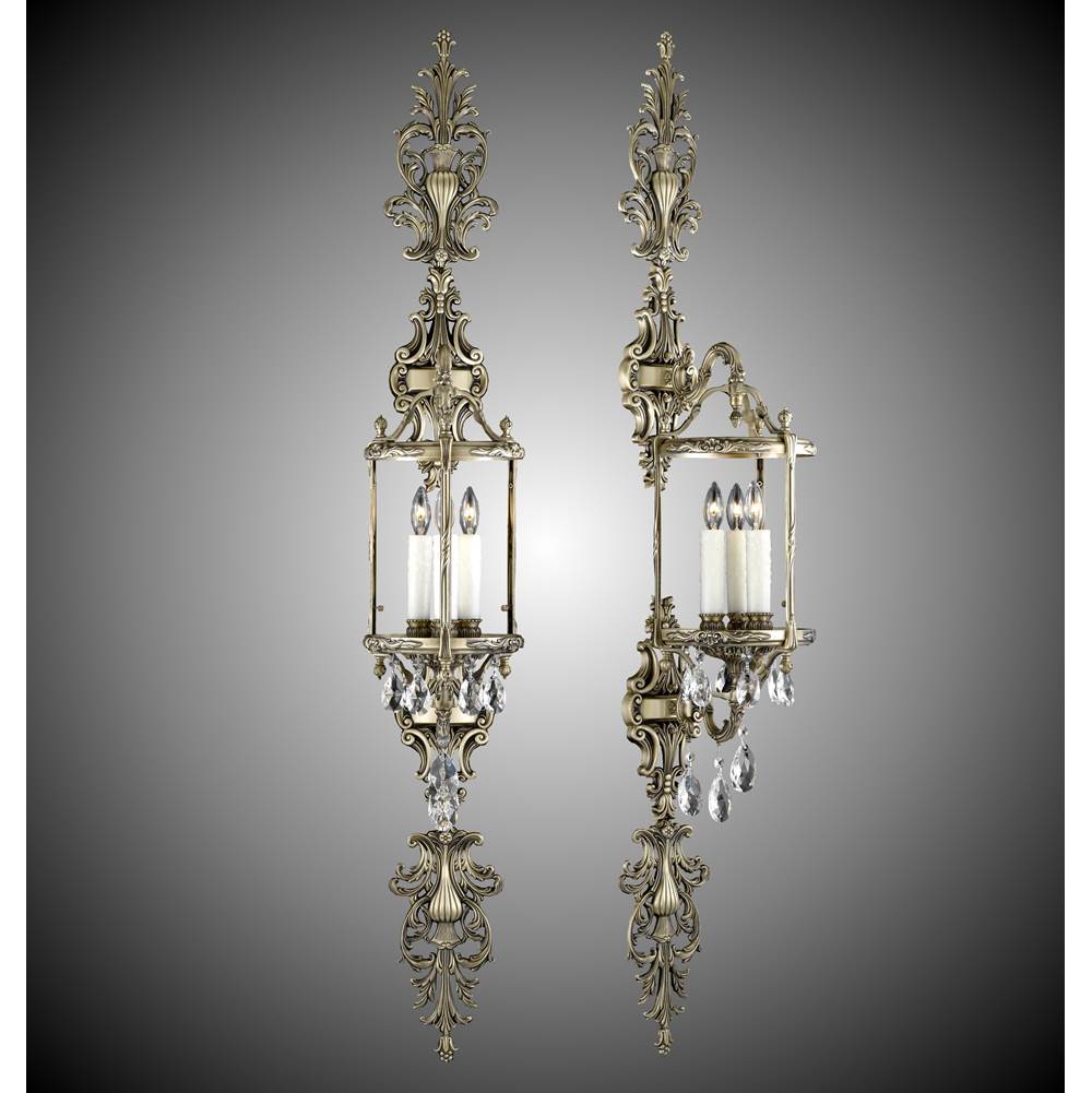 American Brass And Crystal Lantern 3 Light 8 Inch Double Extended Lantern Wall Sconce With Clear Curved Glass And Crystal