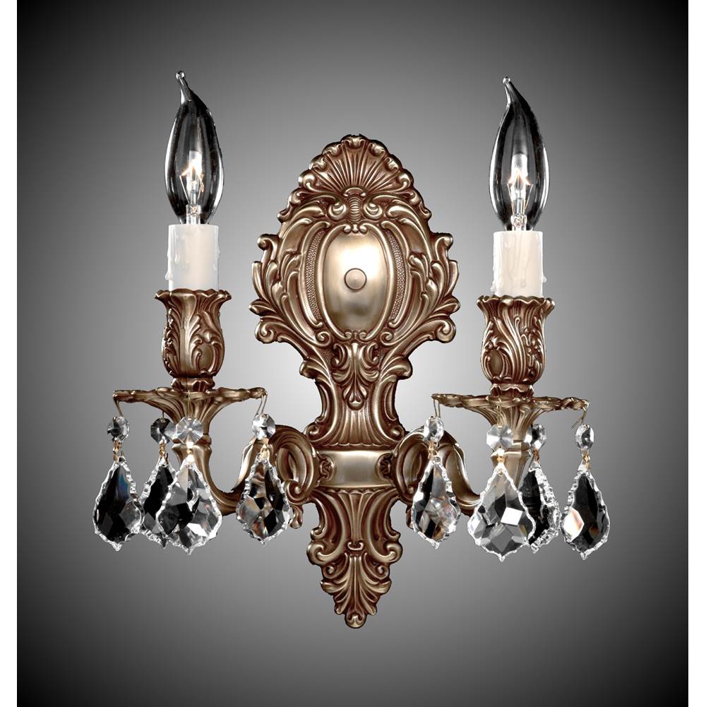 American Brass And Crystal Wall Sconce 2 Light Fleur-de-lis Small Wall Sconce