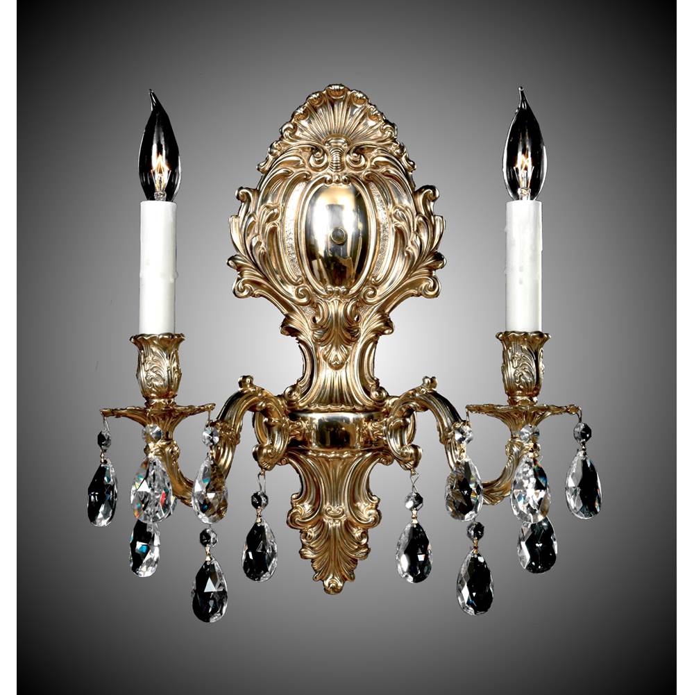 American Brass And Crystal Wall Sconce 2 Light Fleur-de-lis Medium Wall Sconce