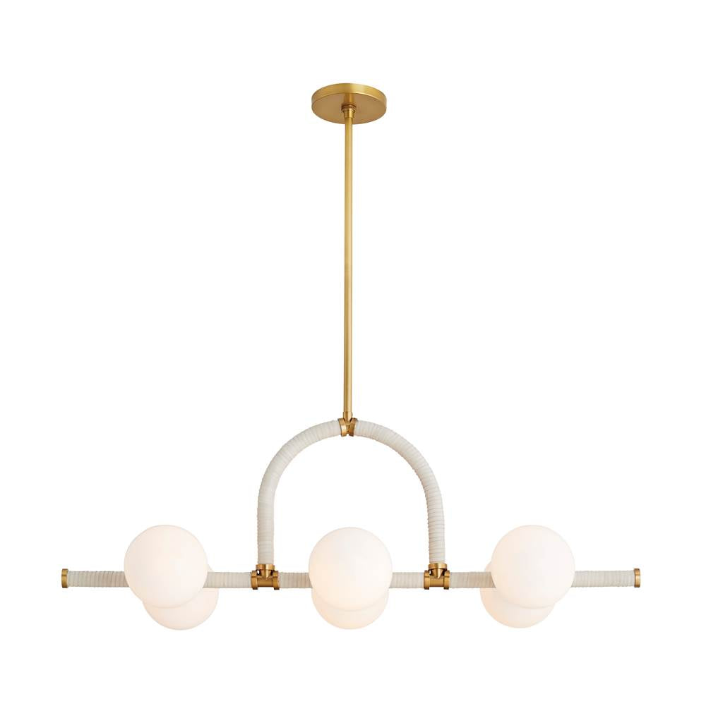 Arteriors Home Harrison 6 Light/antique Brass/cream Leather/opal Glass