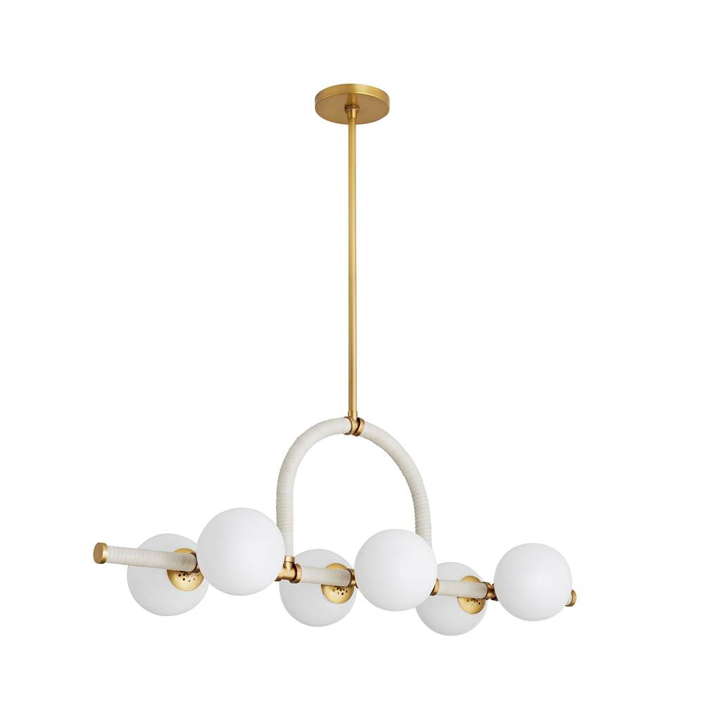 Arteriors Home 89467 Antique Brass 6 Light/antique Brass/cream Leather/opal Glass Image 9