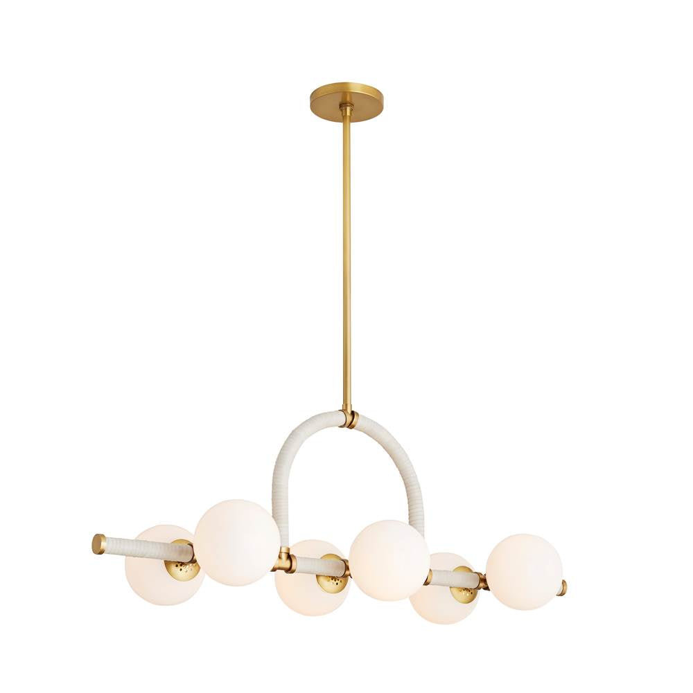 Arteriors Home 89467 Antique Brass 6 Light/antique Brass/cream Leather/opal Glass Image 8