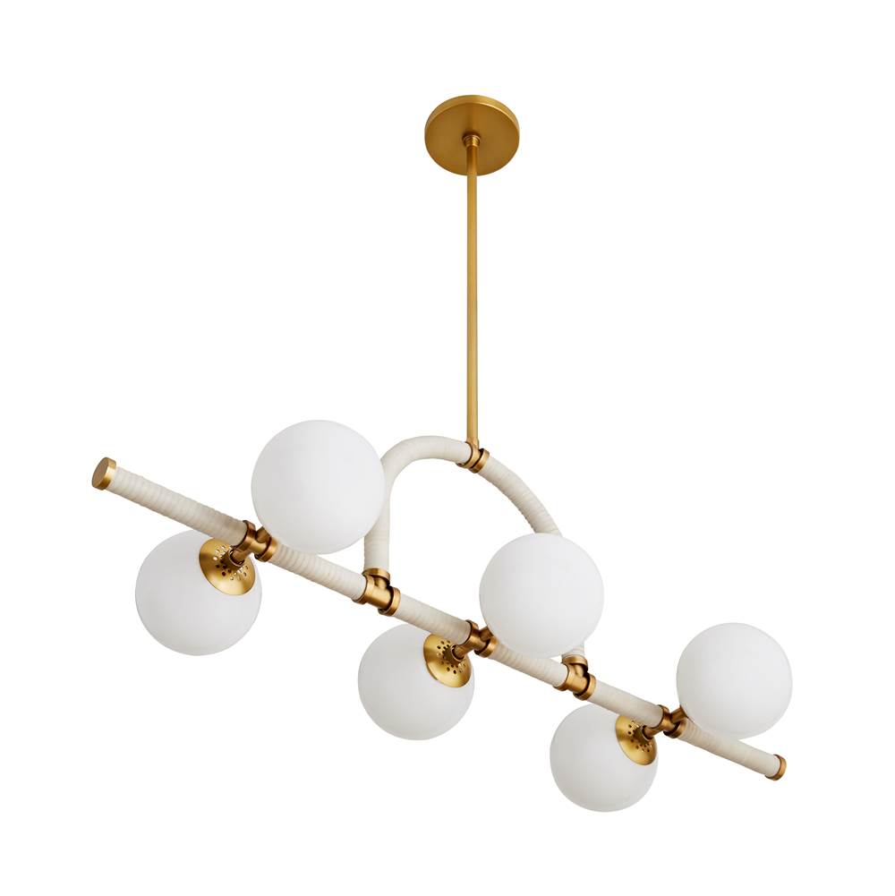 Arteriors Home 89467 Antique Brass 6 Light/antique Brass/cream Leather/opal Glass Image 7
