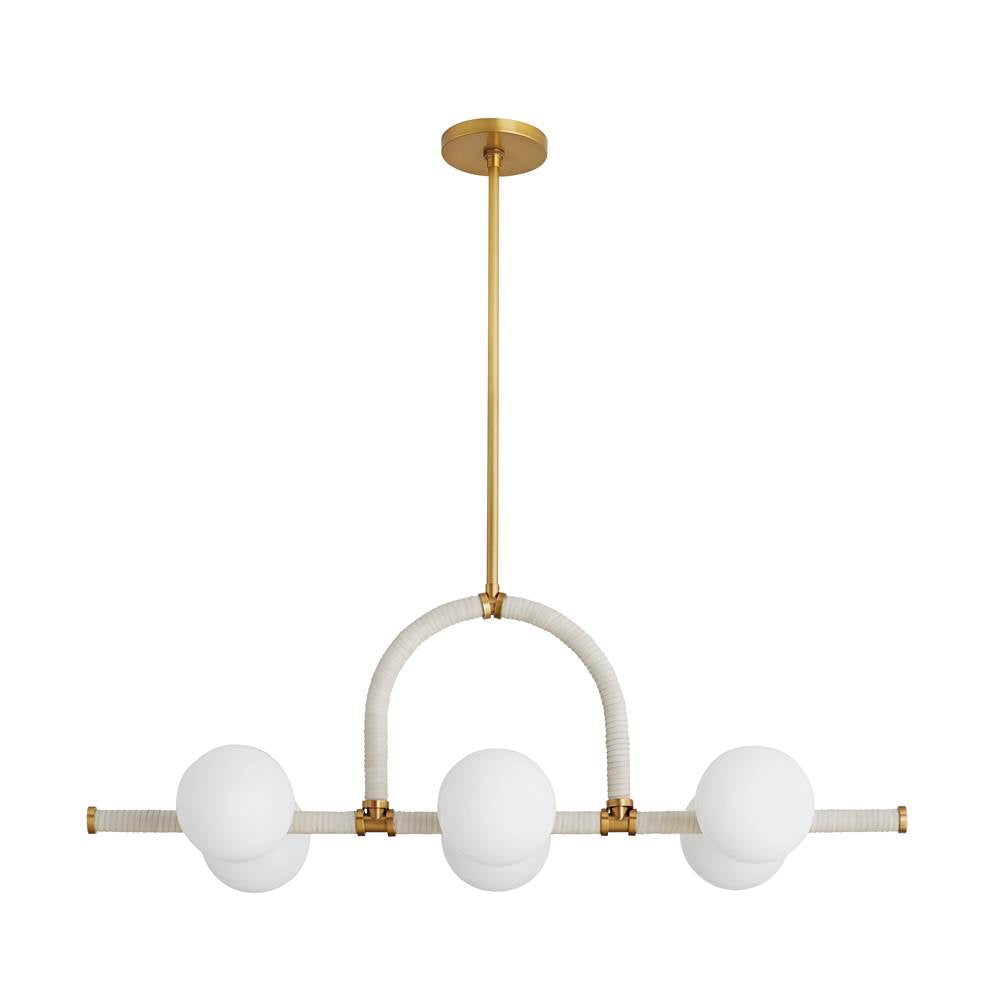 Arteriors Home 89467 Antique Brass 6 Light/antique Brass/cream Leather/opal Glass Image 1