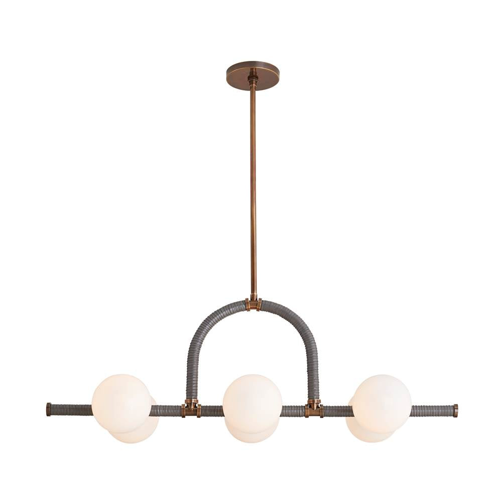 Arteriors Home Harrison 6 Light/heritage Brass/graphite Leather/opal Glass