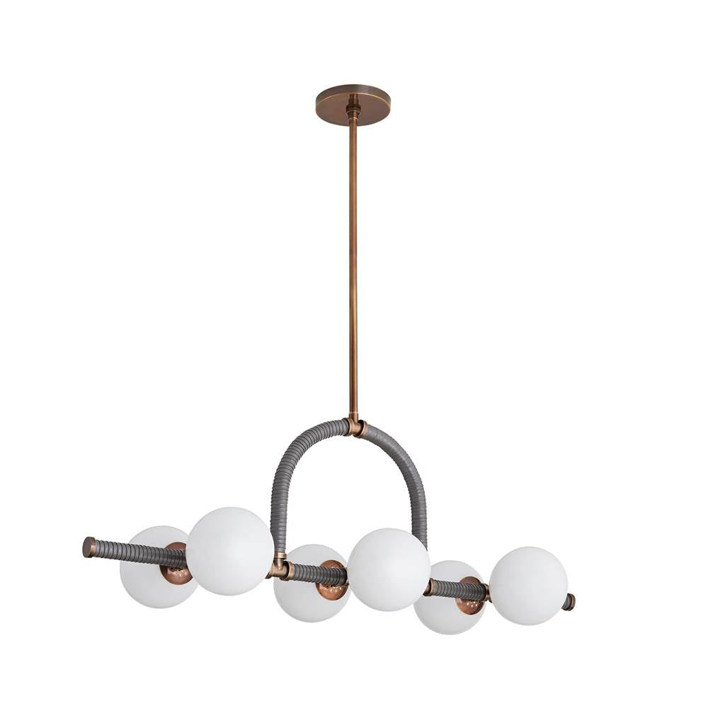 Arteriors Home 89469 Heritage Brass 6 Light/heritage Brass/graphite Leather/opal Glass Image 9