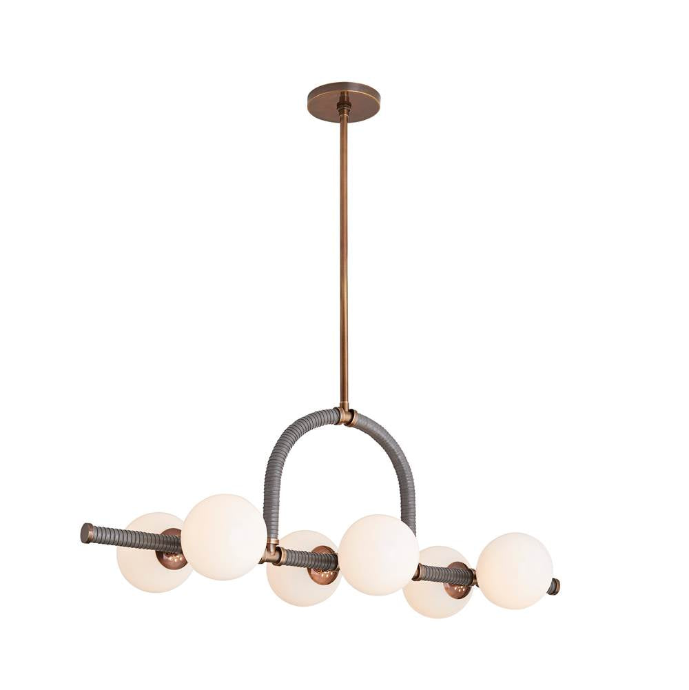 Arteriors Home 89469 Heritage Brass 6 Light/heritage Brass/graphite Leather/opal Glass Image 8