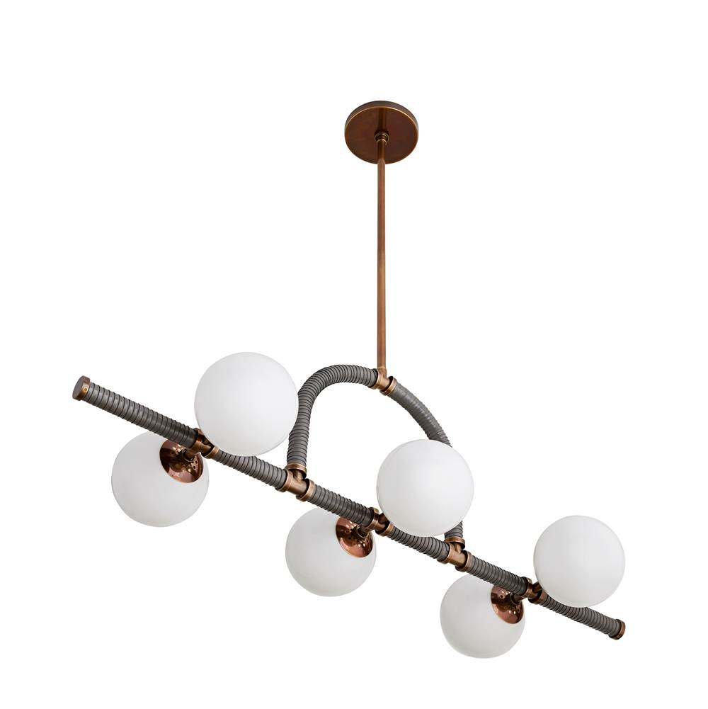 Arteriors Home 89469 Heritage Brass 6 Light/heritage Brass/graphite Leather/opal Glass Image 7