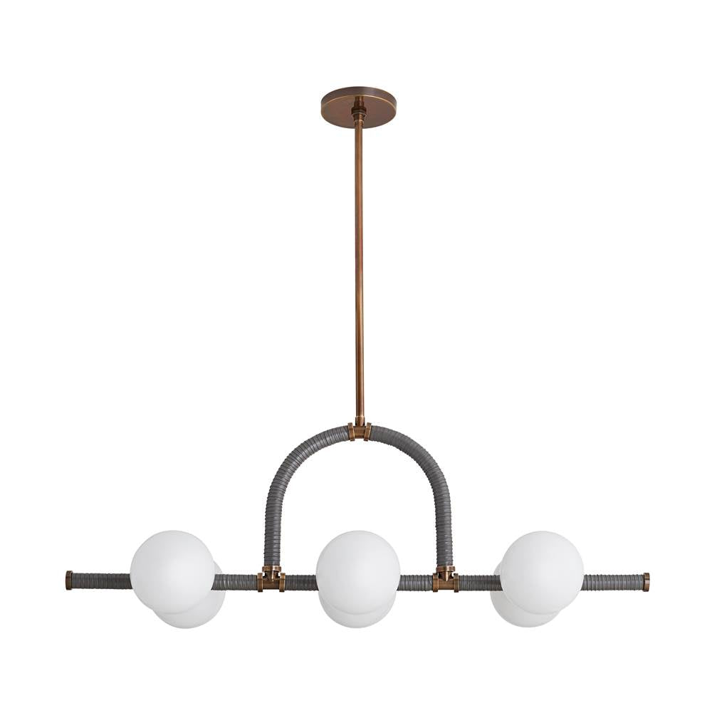 Arteriors Home 89469 Heritage Brass 6 Light/heritage Brass/graphite Leather/opal Glass Image 1