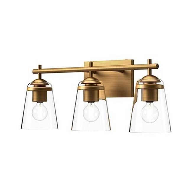 Alora Lighting Addison 22-in Aged Gold/clear Glass 3 Lights Vanity