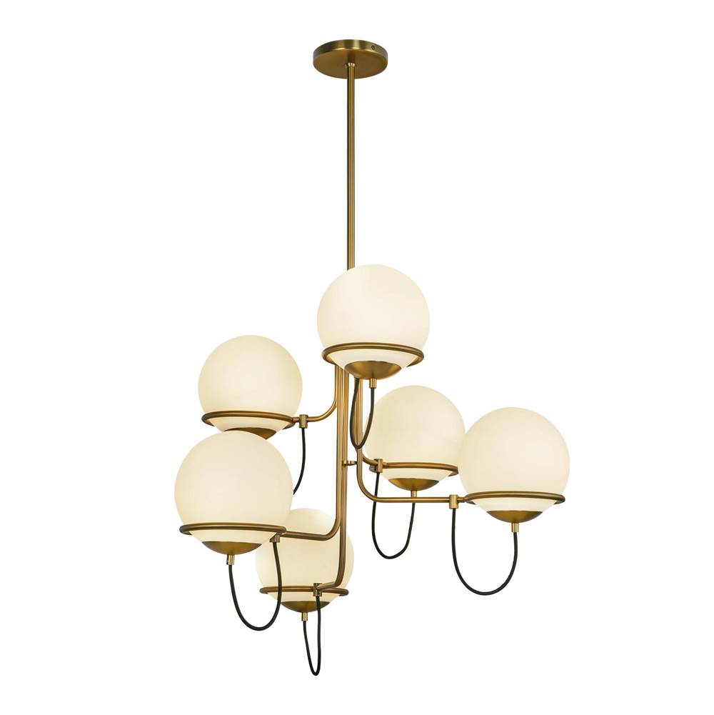 Alora Lighting CH458632AGOP Aged Gold,Opal Glass Alba 32-in Aged Brass/opal Glass 6 Lights Chandelier Image 1