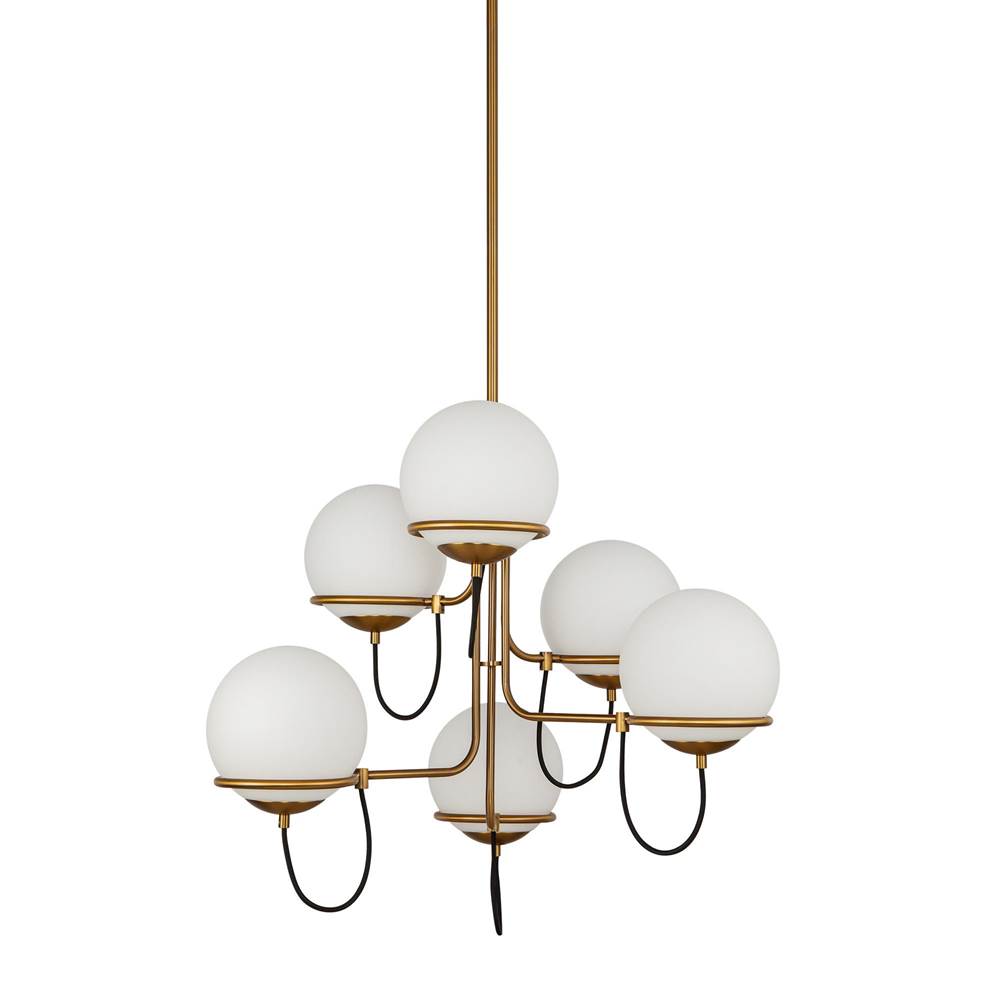 Alora Lighting Alba 32-in Aged Brass/opal Glass 6 Lights Chandelier