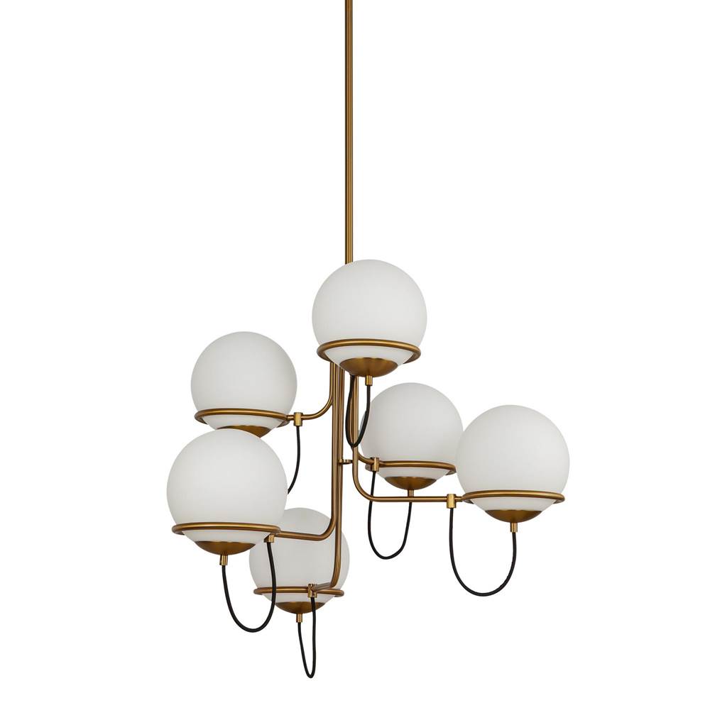 Alora Lighting CH458632AGOP Aged Gold,Opal Glass Alba 32-in Aged Brass/opal Glass 6 Lights Chandelier Image 3
