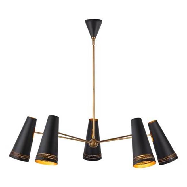 Alora Lighting Brickell 45-in Matte Black/hazelnut Leather 5 Lights Chandeliers