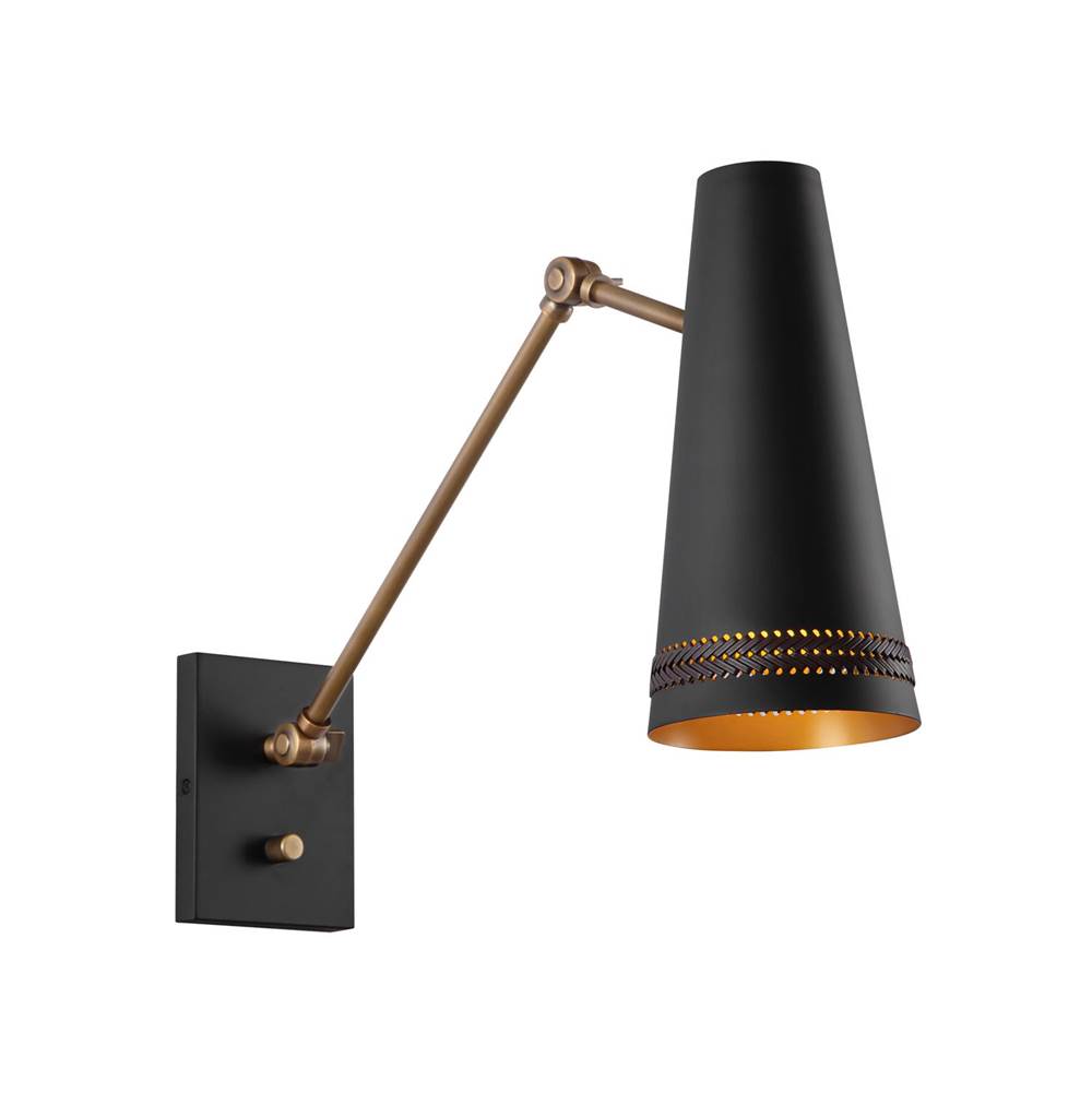 Alora Lighting WV342105MBHL Matte Black,Hazelnut Leather Brickell 5-in Matte Black/hazelnut Leather 1 Light Wall/vanity Image 1