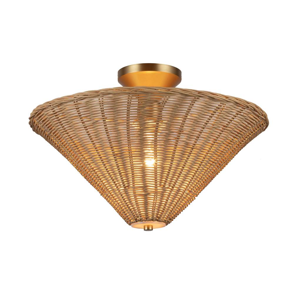 Alora Lighting SF497016BGRA Brushed Gold,Rattan Bridgette 16-in Brushed Gold/rattan Socket Semi-flush Mount Image 3