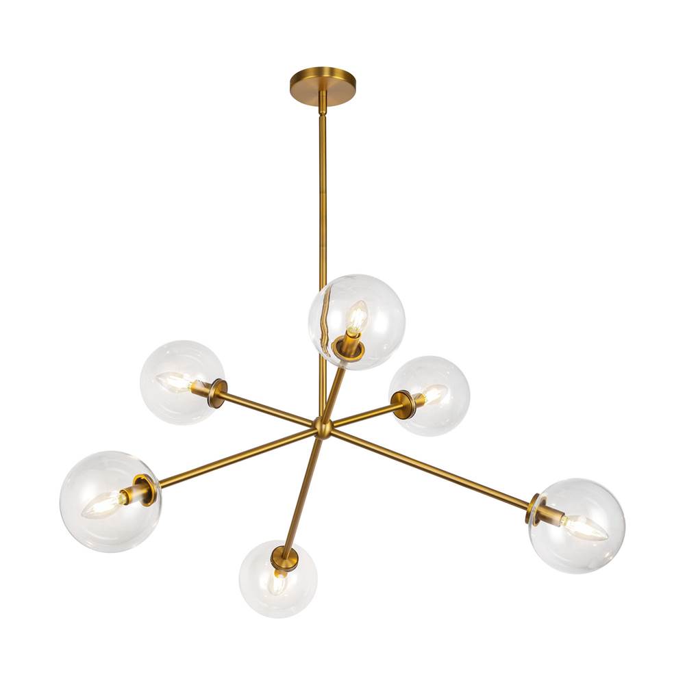 Alora Lighting CH549640AGCL Aged Gold,Clear Glass Cassia 40-in Aged Brass/clear Glass 6 Lights Chandelier Image 1