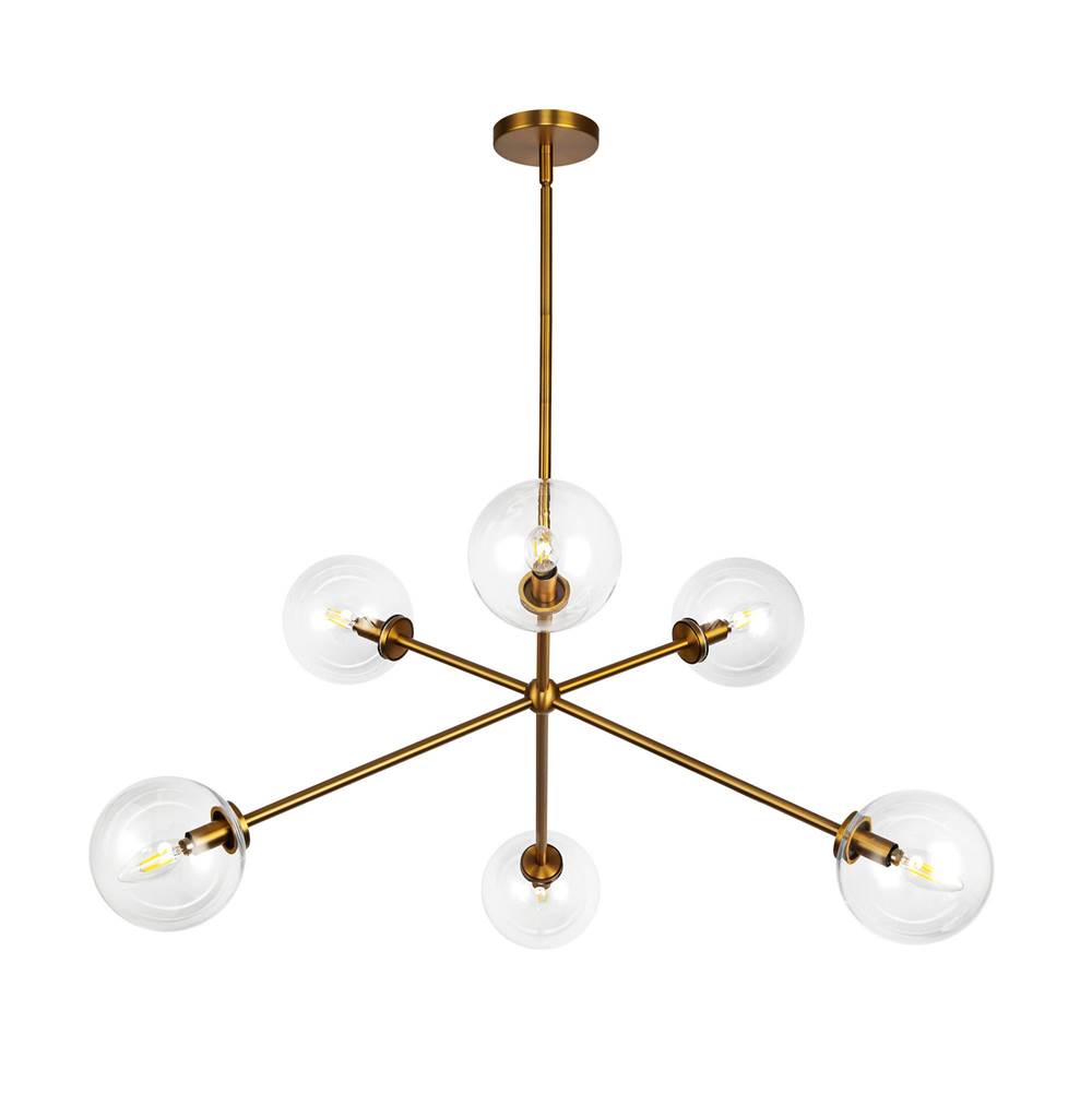 Alora Lighting Cassia 40-in Aged Brass/clear Glass 6 Lights Chandelier