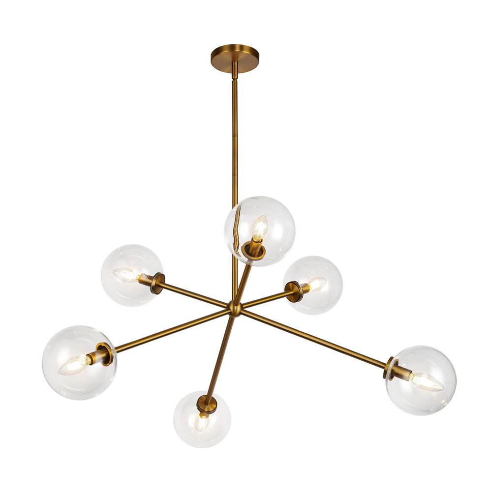 Alora Lighting CH549640AGCL Aged Gold,Clear Glass Cassia 40-in Aged Brass/clear Glass 6 Lights Chandelier Image 4