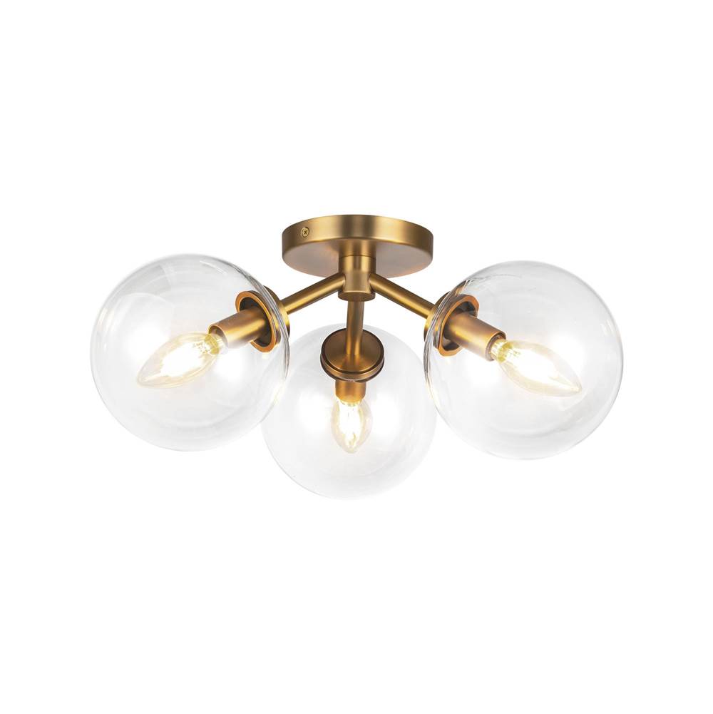 Alora Lighting SF549315AGCL Aged Gold,Clear Glass Cassia 15-in Aged Brass/clear Glass 3 Lights Semi-flush Image 1