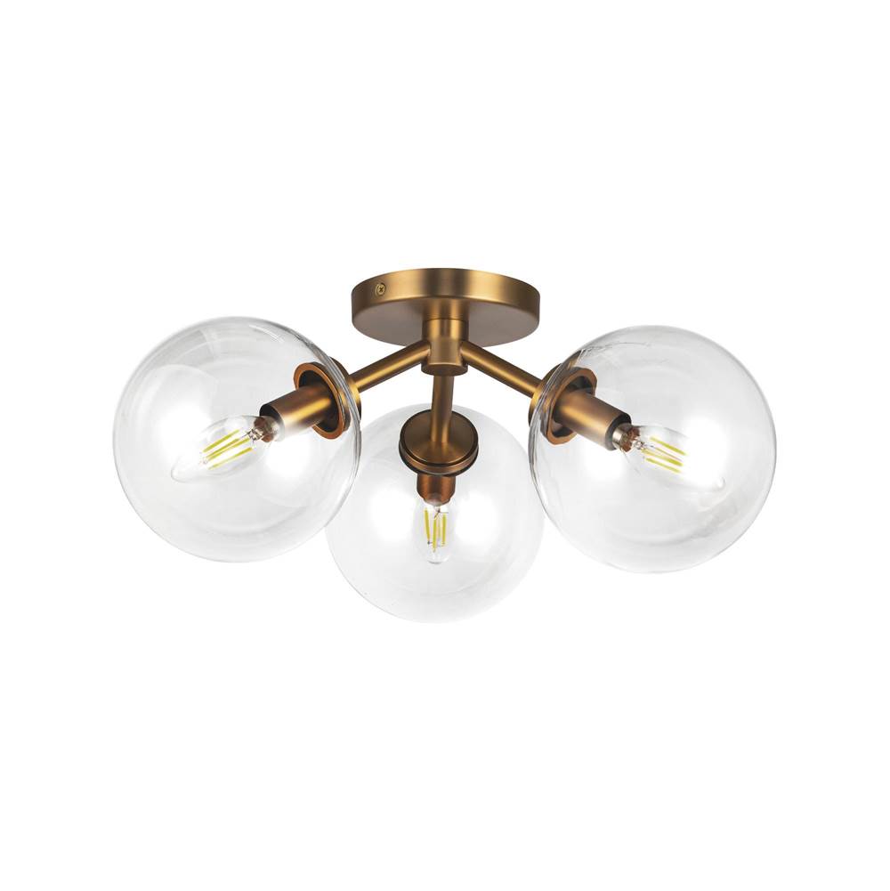 Alora Lighting Cassia 15-in Aged Brass/clear Glass 3 Lights Semi-flush