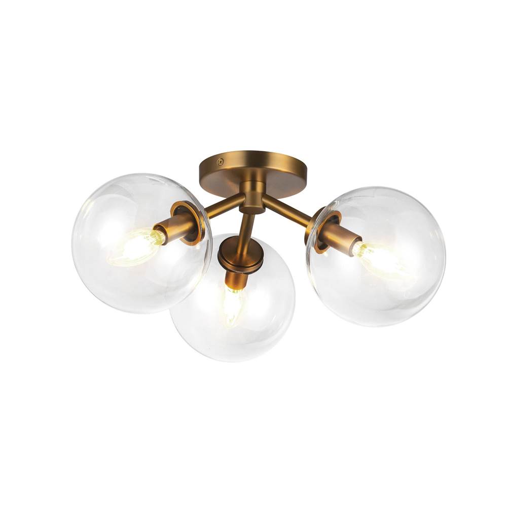 Alora Lighting SF549315AGCL Aged Gold,Clear Glass Cassia 15-in Aged Brass/clear Glass 3 Lights Semi-flush Image 4
