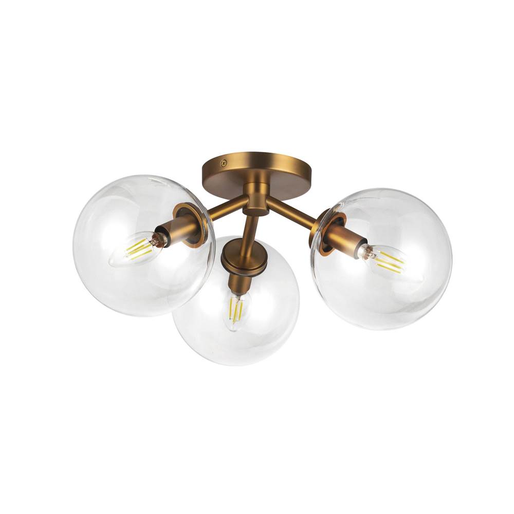 Alora Lighting SF549315AGCL Aged Gold,Clear Glass Cassia 15-in Aged Brass/clear Glass 3 Lights Semi-flush Image 3
