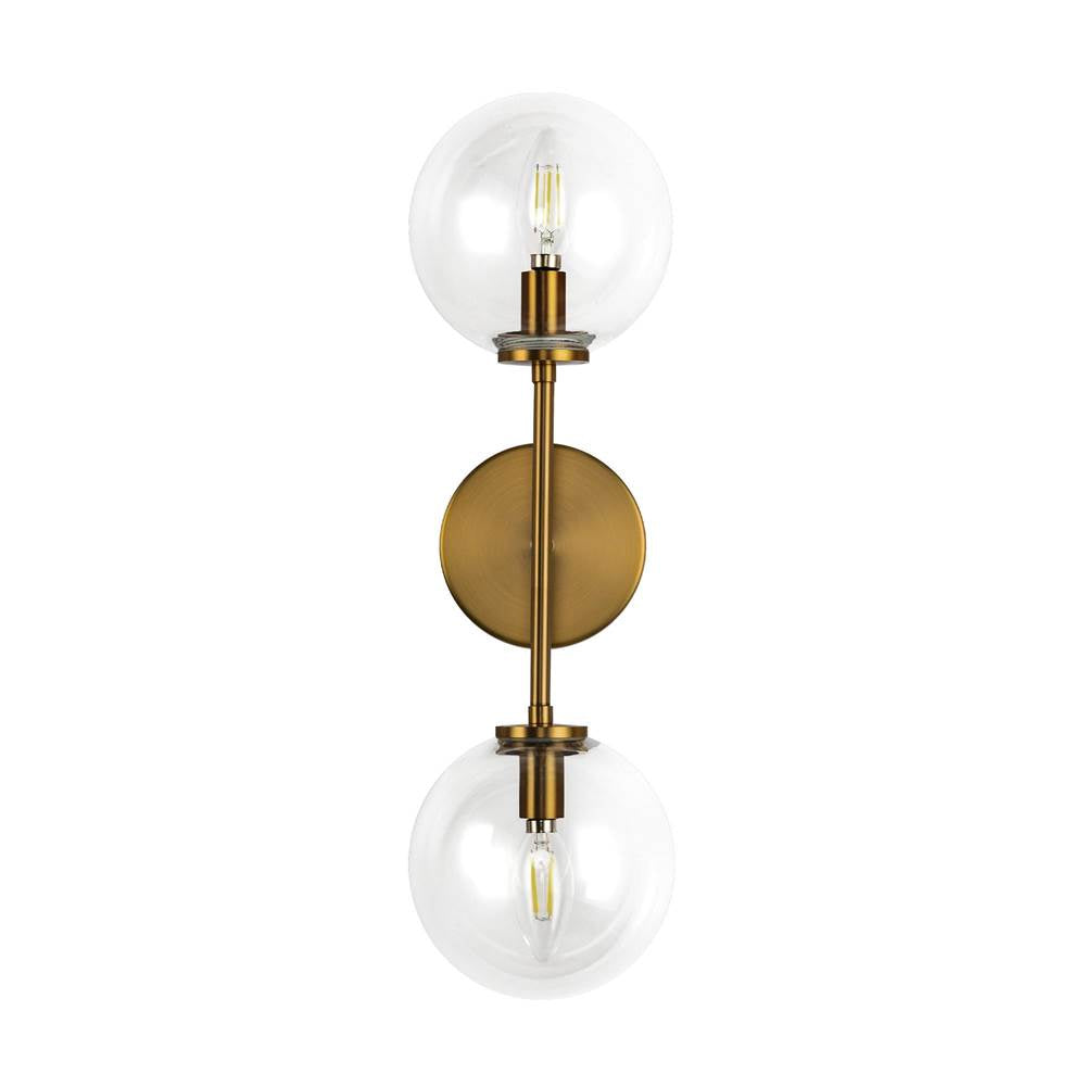 Alora Lighting Cassia 20-in Aged Brass/clear Glass 2 Lights Wall Vanity