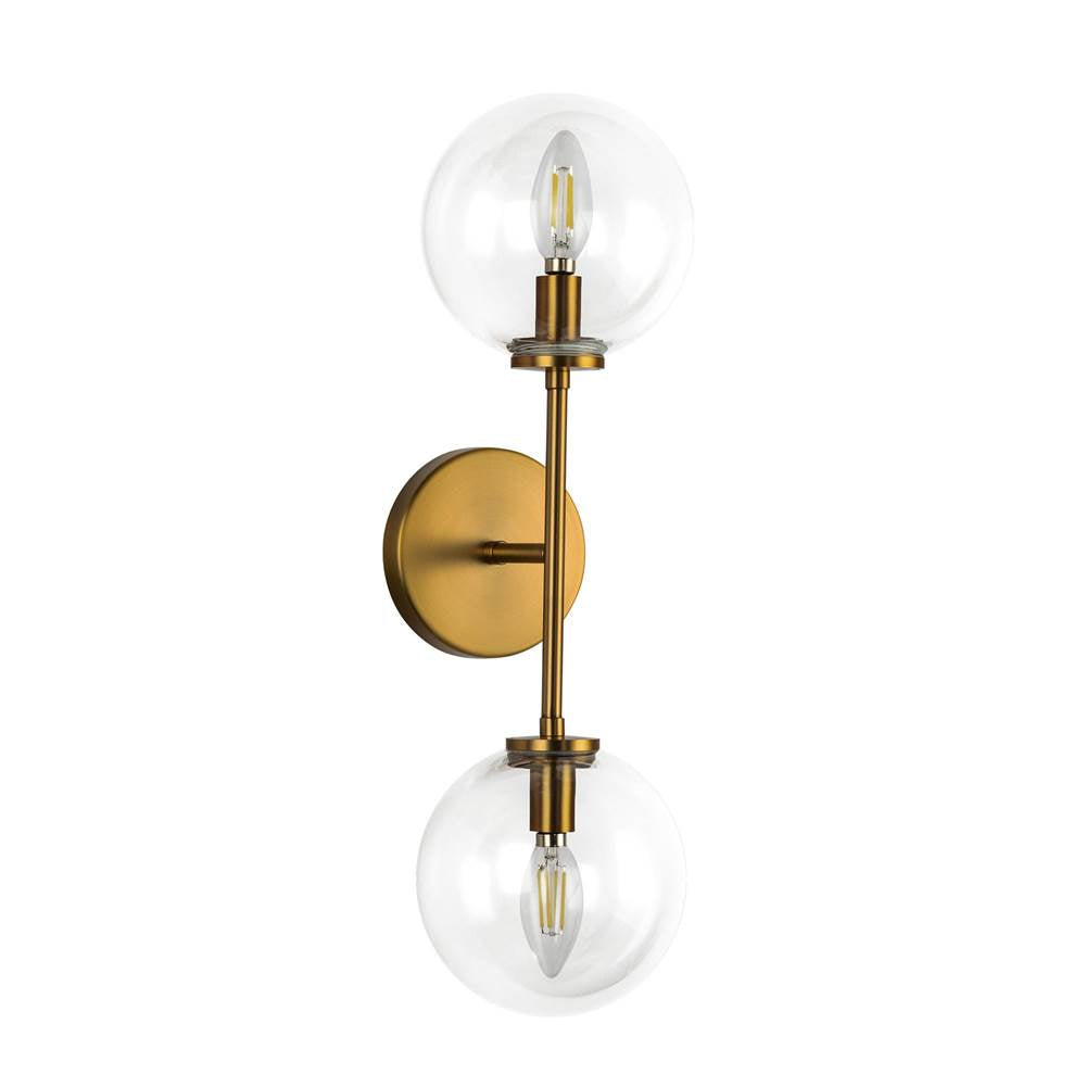 Alora Lighting WV549220AGCL Aged Gold,Clear Glass Cassia 20-in Aged Brass/clear Glass 2 Lights Wall Vanity Image 3
