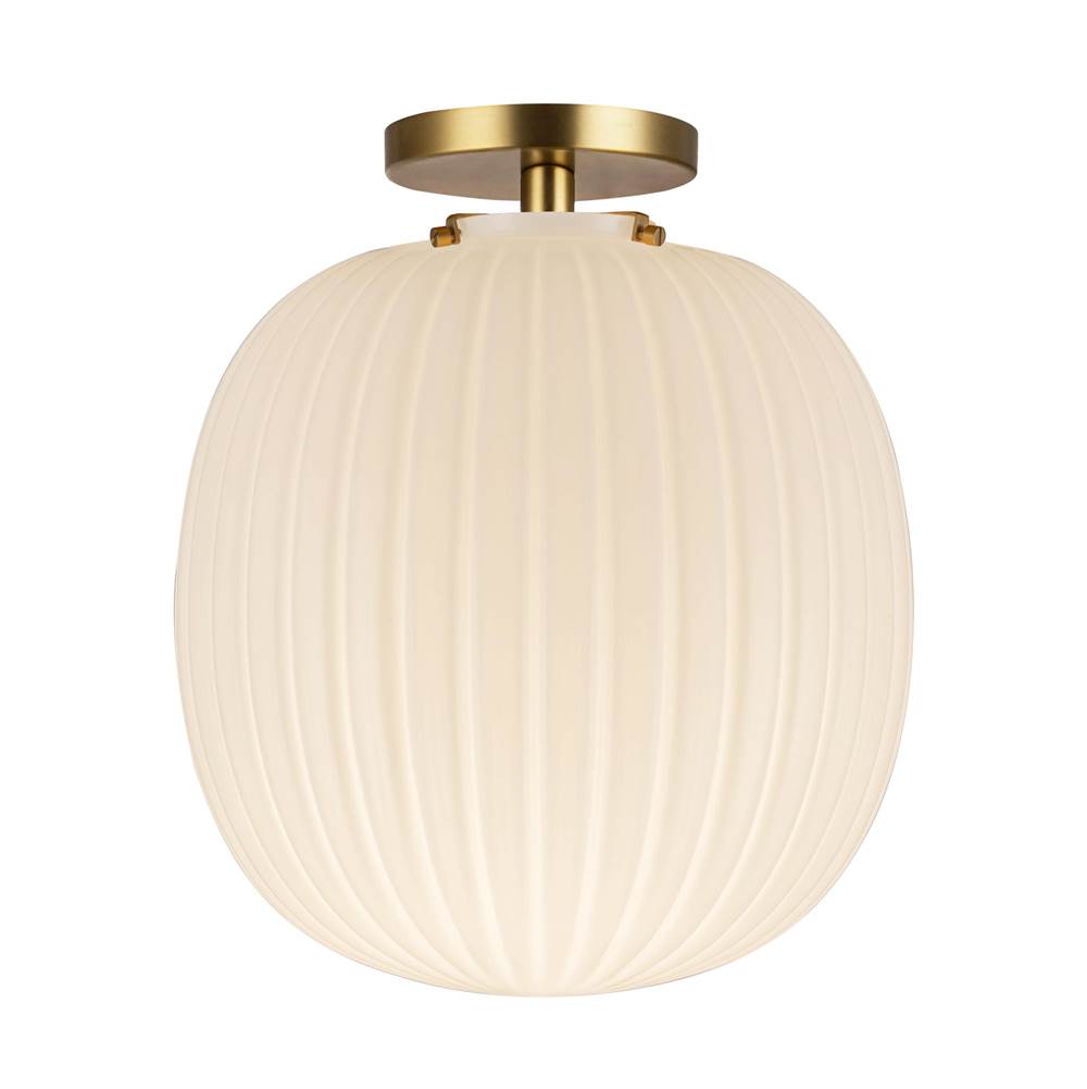 Alora Lighting SF579112BGGR Brushed Gold,Glossy Ribbed Opal Glass Cherise 12-in Brushed Gold/glossy Ribbed Opal Glass Socket Semi-flush Mount Image 1
