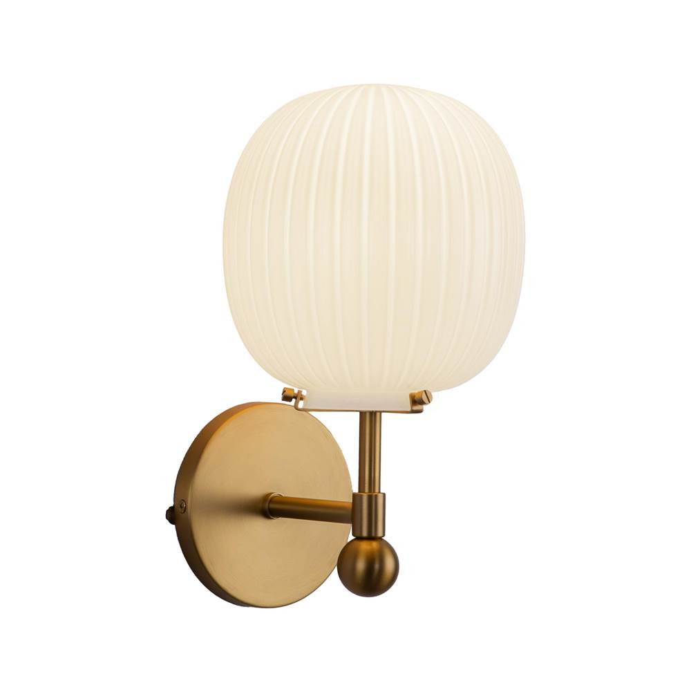 Alora Lighting WV579107BGGR Brushed Gold,Glossy Ribbed Opal Glass Cherise 7-in Brushed Gold/glossy Ribbed Opal Glass Socket Wall/vanity Light Image 1