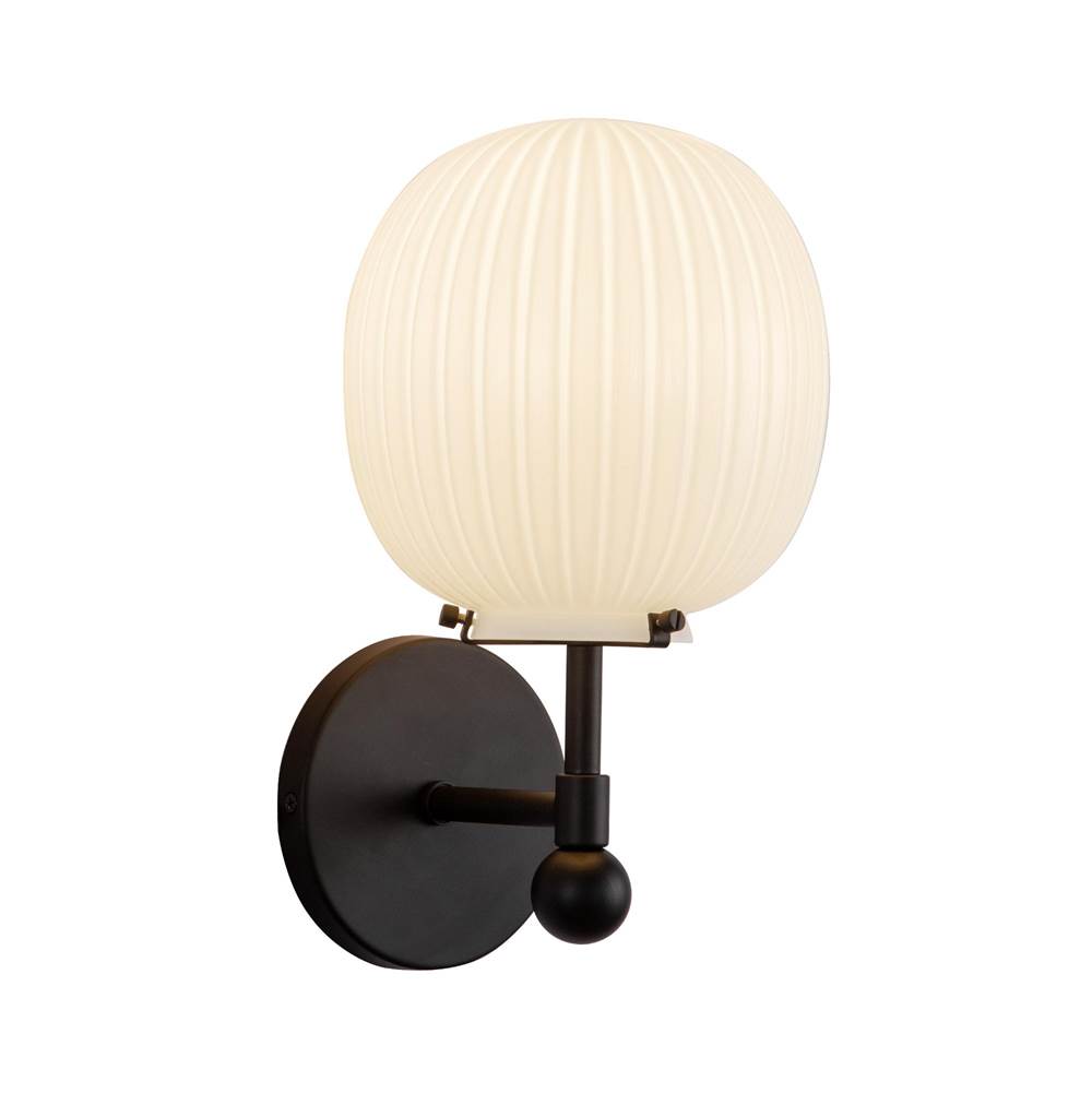 Alora Lighting WV579107MBGR Matte Black,Glossy Ribbed Opal Glass Cherise 7-in Matte Black/glossy Ribbed Opal Glass Socket Wall/vanity Light Image 1