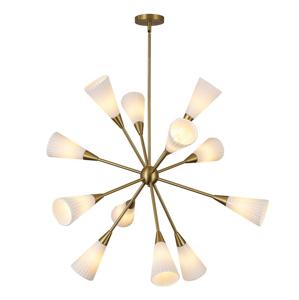 Alora Lighting CH462039BGGR Brushed Gold,Glossy Ribbed Opal Glass Cosmo 39-in Brushed Gold/glossy Ribbed Opal Glass Socket Chandelier Image 1