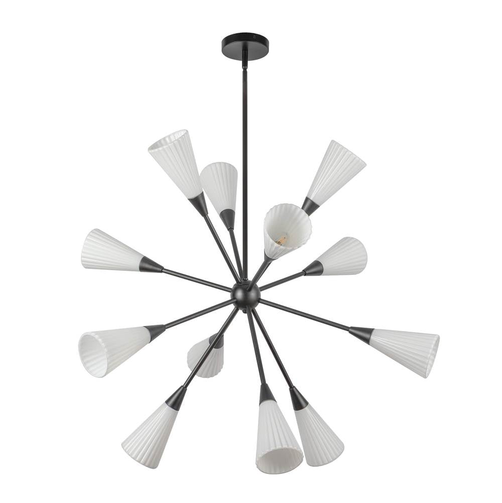 Alora Lighting CH462039MBGR Matte Black,Glossy Ribbed Opal Glass Cosmo 39-in Matte Black/glossy Ribbed Opal Glass Socket Chandelier Image 5