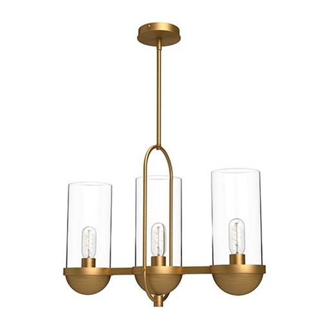 Alora Lighting Cyrus 24-in Aged Gold/clear Glass 3 Lights Linear Pendant