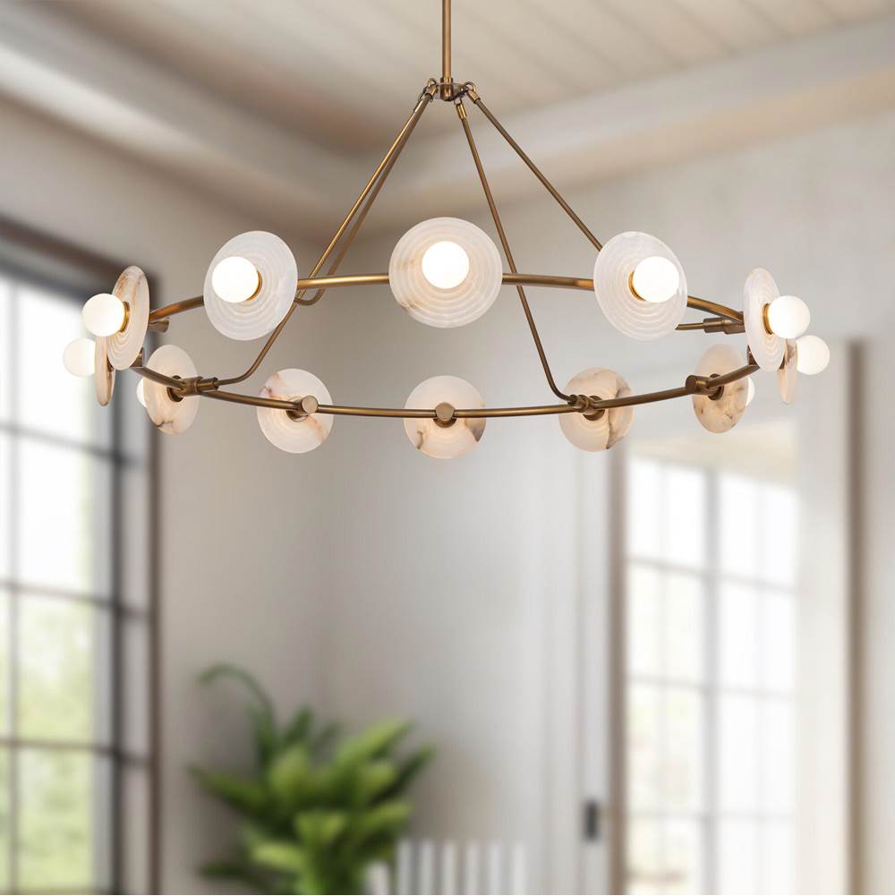Alora Lighting CH346046VBAR-UNV Vintage Brass,Alabaster Dahlia 46-in Vintage Brass/alabaster Led Chandeliers Image 2