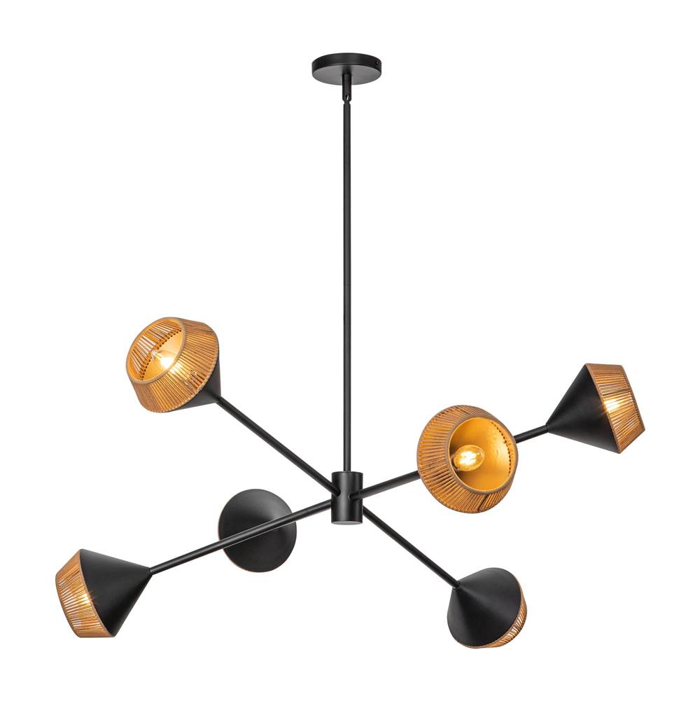 Alora Lighting CH633638MBBR Matte Black,Brown Cotton Rope Daphne 38-in Matte Black/brown Cotton Rope 6 Lights Chandelier Image 1