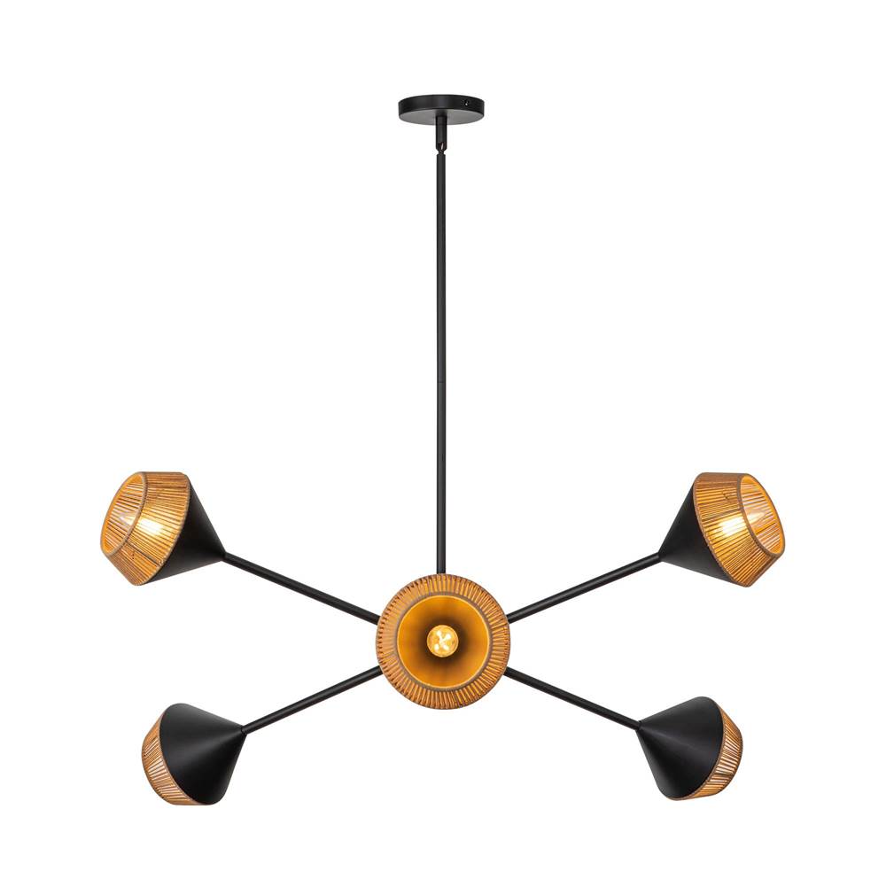 Alora Lighting CH633638MBBR Matte Black,Brown Cotton Rope Daphne 38-in Matte Black/brown Cotton Rope 6 Lights Chandelier Image 4