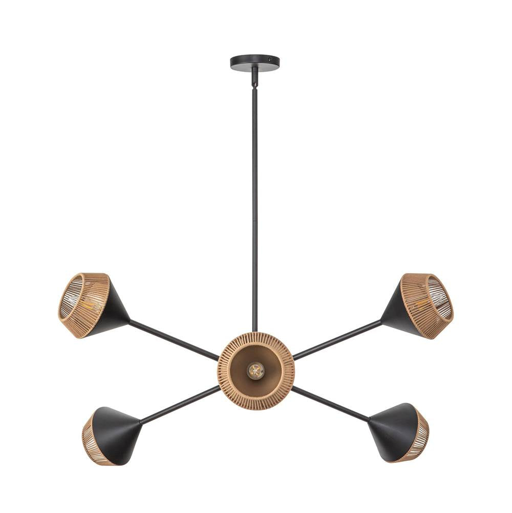 Alora Lighting CH633638MBBR Matte Black,Brown Cotton Rope Daphne 38-in Matte Black/brown Cotton Rope 6 Lights Chandelier Image 3