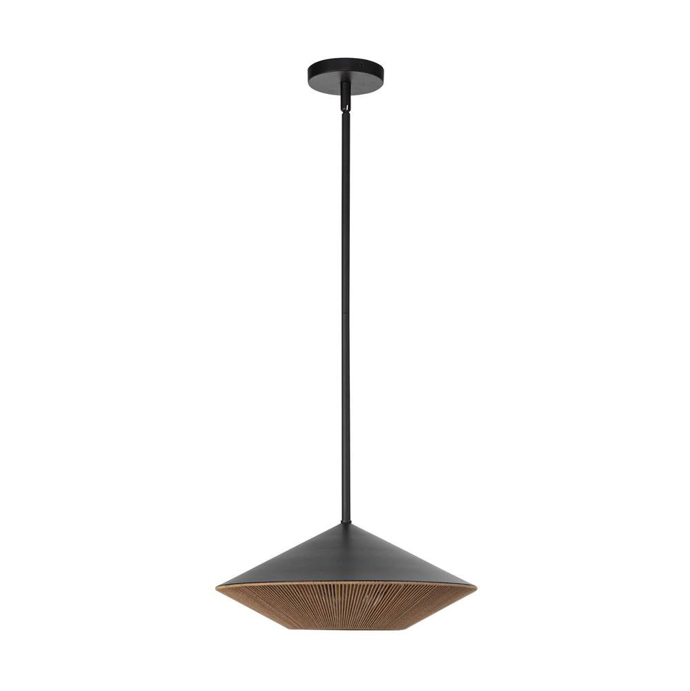 Alora Lighting Daphne 15-in Matte Black/brown Cotton Rope 1 Light Pendant