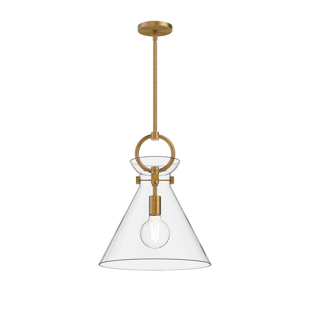 Alora Lighting Emerson 14-in Aged Gold/clear 1 Light Pendant