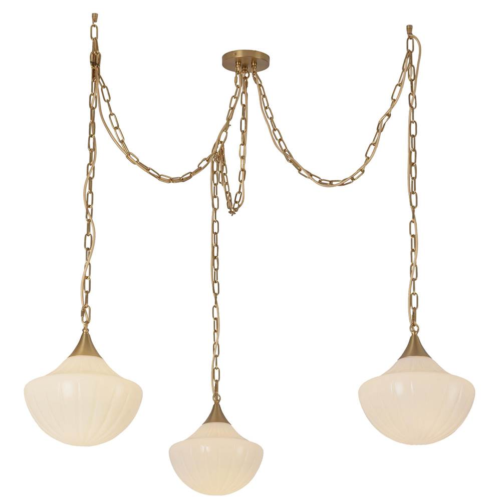 Alora Lighting Farrah 3-light Brushed Gold/glossy Ribbed Opal Glass Socket Multi Pendant